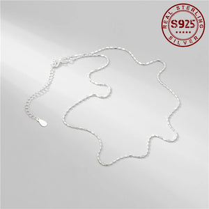 925 Sterling Silver Block Beads Chain Necklace Women Jewelry