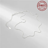 925 Sterling Silver Block Beads Chain Necklace Women Jewelry