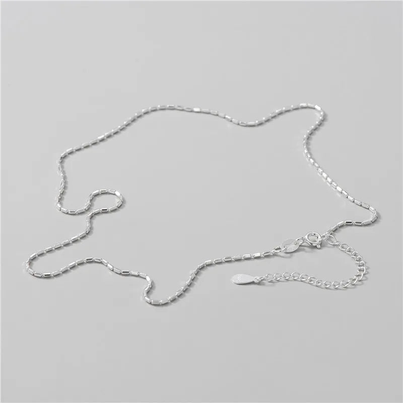 925 Sterling Silver Block Beads Chain Necklace Women Jewelry