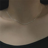 925 Sterling Silver Block Beads Chain Necklace Women Jewelry