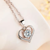 925 Sterling Silver Heart Pendant Necklace Mother's Love Water-wave Chain