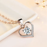925 Sterling Silver Heart Pendant Necklace Mother's Love Water-wave Chain