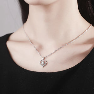 925 Sterling Silver Heart Pendant Necklace Mother's Love Water-wave Chain