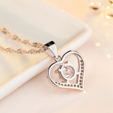 925 Sterling Silver Heart Pendant Necklace Mother's Love Water-wave Chain