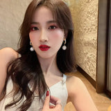 925 Silver Dangle Earrings Cubic Zircon Pearl Drop Earrings