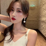 925 Silver Dangle Earrings Cubic Zircon Pearl Drop Earrings