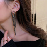 925 Sterling Silver Long Dangle Drop Earrings Punk Rock Female Jewelry