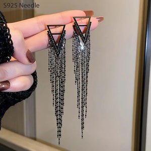 925 Sterling Silver Long Dangle Drop Earrings Punk Rock Female Jewelry