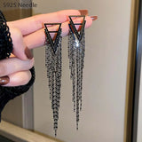 925 Sterling Silver Long Dangle Drop Earrings Punk Rock Female Jewelry