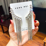 925 Silver Needle Tassel Drop Earrings Rhinestone Statement Jewelry for Women