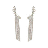 925 Silver Needle Tassel Drop Earrings Rhinestone Statement Jewelry for Women