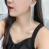 925 Silver Needle Tassel Drop Earrings Rhinestone Statement Jewelry for Women