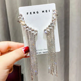 925 Silver Needle Tassel Drop Earrings Rhinestone Statement Jewelry for Women