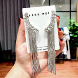 925 Silver Needle Tassel Drop Earrings Rhinestone Statement Jewelry for Women