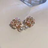 925 Silver Stud Earrings Double Side Flower Pearls