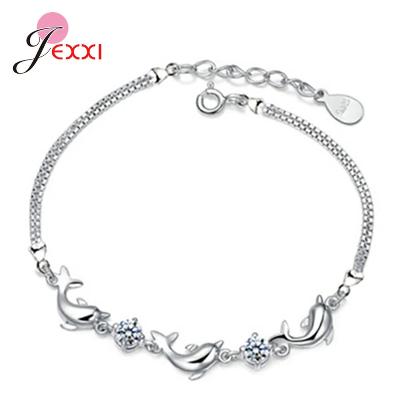 925 Sterling Silver Dolphin Pendant Bracelet for Women
