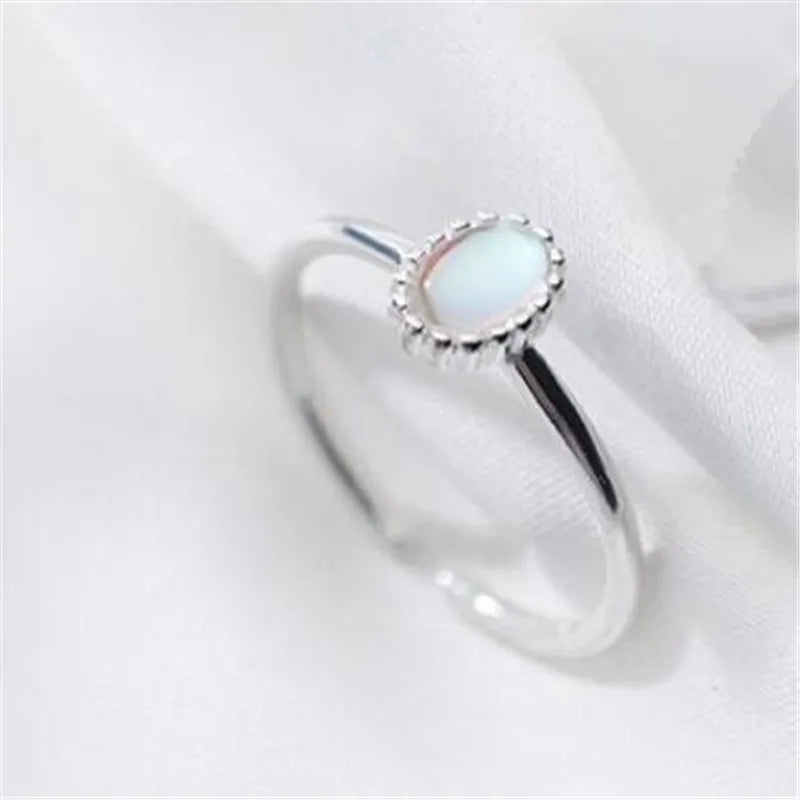 925 Sterling Silver Oval Bead Charm Finger Rings Retro Wedding Party Jewelry