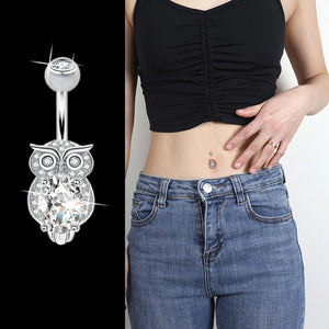 925 Silver Owl Navel Piercing Belly Button Ring Body Jewelry 6 8 10 MM