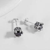 925 Silver Oxidized Stud Earrings Zircon Ear Jewelry Gift