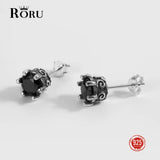 925 Silver Oxidized Stud Earrings Zircon Ear Jewelry Gift