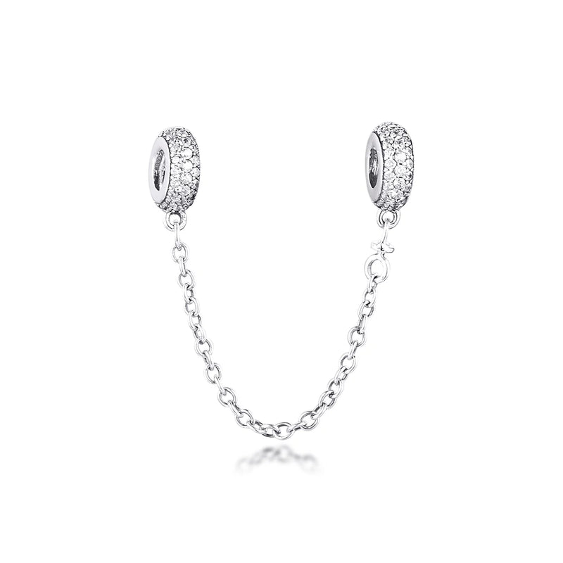 925 Sterling Silver Pave Safety Chain for Europe Charms Bracelet