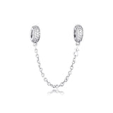 925 Sterling Silver Pave Safety Chain for Europe Charms Bracelet