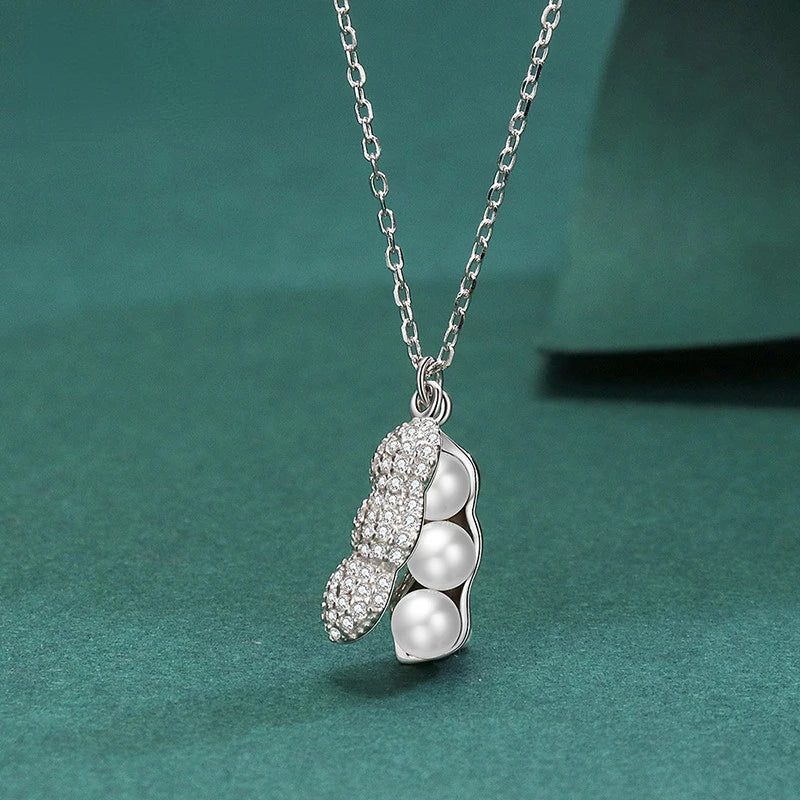 925 Silver Peanut Pearl Pendant Necklace Zircon Jewelry for Women