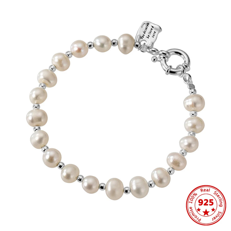925 Sterling Silver Pearl Bracelet Women's Charm Jewelry