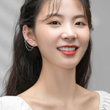 925 Silver Pearl Ear Cuff Double Layered Piercing Tassel Earrings Clip On