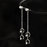 925 Silver Pearl Ear Cuff Double Layered Piercing Tassel Earrings Clip On