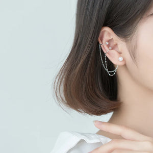 925 Silver Pearl Ear Cuffs Double Layered Wraps Earrings
