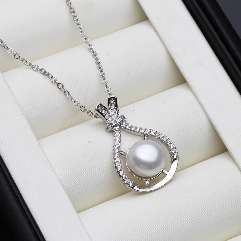 925 Silver Black Pearl Necklace Pendant for Women