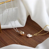 925 Silver Pearl Necklace Freshwater Water Ripple Chain Choker Jewelry