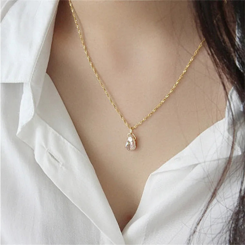 925 Silver Pearl Necklace Freshwater Water Ripple Chain Choker Jewelry