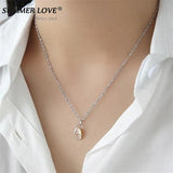 925 Silver Pearl Necklace Freshwater Water Ripple Chain Choker Jewelry