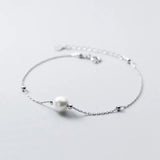 925 Sterling Silver Chain Bracelet with Pearls and Beads