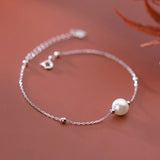 925 Sterling Silver Chain Bracelet with Pearls and Beads