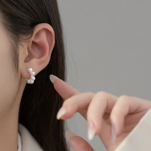 925 Silver Pearls C Shape Hoop Earrings for Women Girls