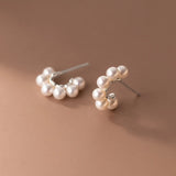 925 Silver Pearls C Shape Hoop Earrings for Women Girls
