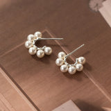 925 Silver Pearls C Shape Hoop Earrings for Women Girls