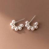 925 Silver Pearls C Shape Hoop Earrings for Women Girls