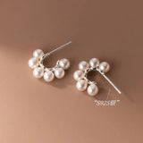 925 Silver Pearls C Shape Hoop Earrings for Women Girls