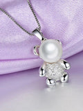 Real 925 Silver Pendant w/ 8mm Pearl & Lovely Bear Animal Design