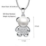 Real 925 Silver Pendant w/ 8mm Pearl & Lovely Bear Animal Design
