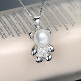 Real 925 Silver Pendant w/ 8mm Pearl & Lovely Bear Animal Design