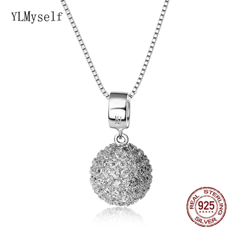 925 Sterling Silver Pendant Ball Necklace Zircon Choker Suspension Jewellery