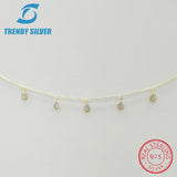 Real 925 Sterling Silver Pendant Necklace Chain Choker Cubic Zircon for Women