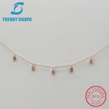 925 Silver Pendant Necklace Rose Cubic Zircon Choker Chain Women Jewelry