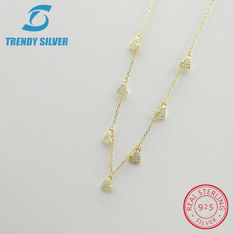 925 Silver Pendant Necklace Chain Choker CZ for Women Jewelry