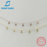 Real 925 Sterling Silver Pendant Necklace Chain Choker Cubic Zircon for Women